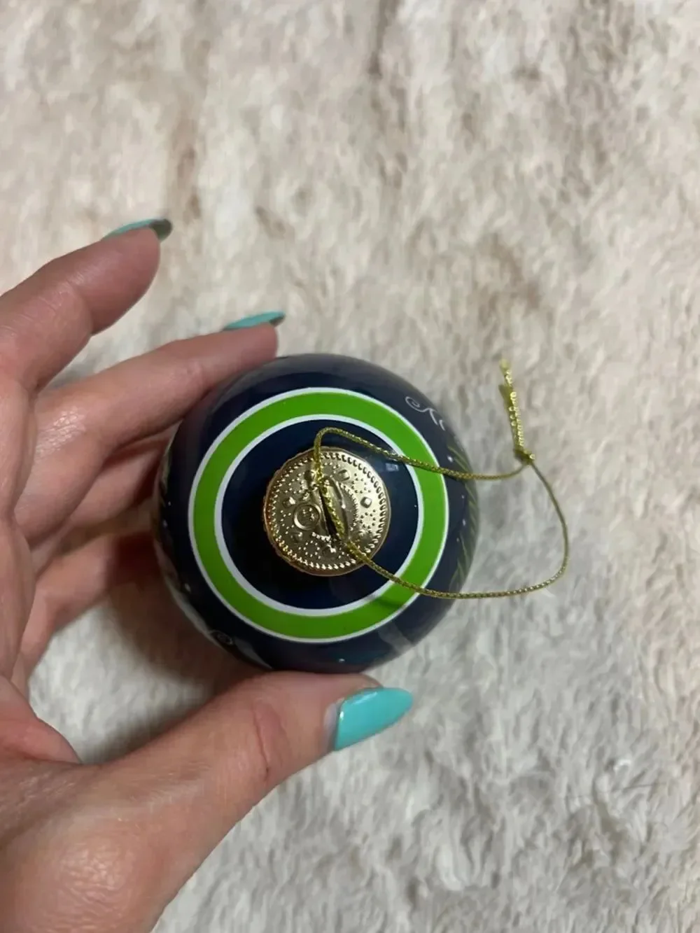 Seattle Seahawks Navy & Lime 'Happy Holidays' 2018 Ornament